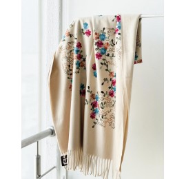 Женский шарф кремовый с вышивкой во французском стиле 185х70 см