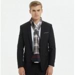 Шарф мужской шелковый черно-серый двусторонний в клетку 180х30 см