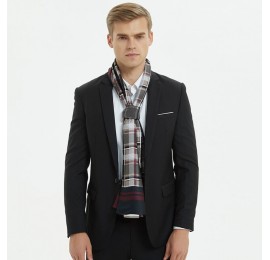 Шарф чоловічий шовковий чорно-сірий двосторонній в клітинку 180х30 см