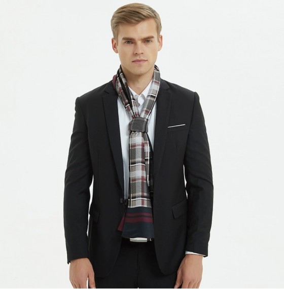 Шарф чоловічий шовковий чорно-сірий двосторонній в клітинку 180х30 см Шарф чоловічий шовковий чорно-сірий двосторонній в клітинку 180х30 см