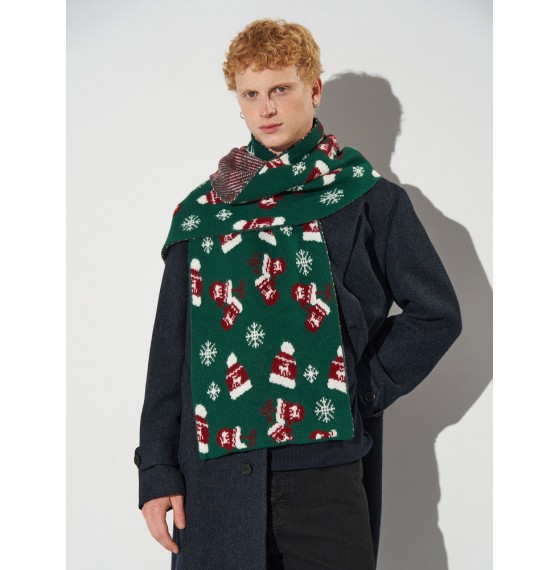 Чоловічий шарф зимовий в'язаний зелений різдвяний 180x35 см Чоловічий шарф зимовий в'язаний зелений різдвяний 180x35 см