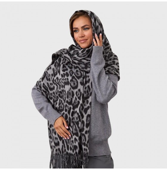 Женский шарф палантин с леопардовым принтом серый 190х70 см Женский шарф палантин с леопардовым принтом серый 190х70 см