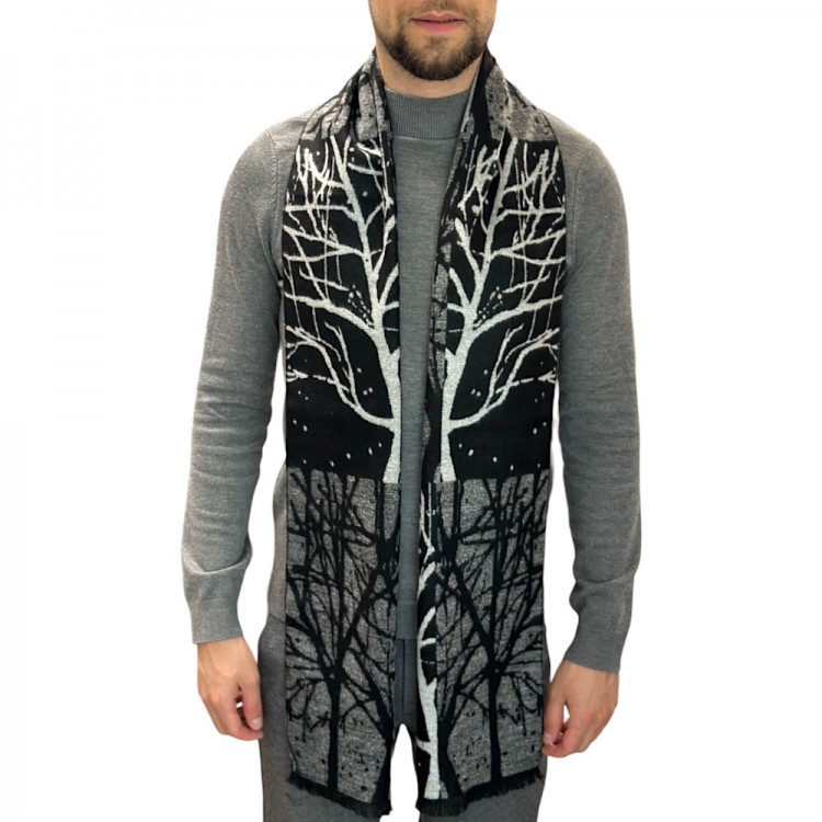 Кашемировый мужской шарф черно-серый двусторонний, 180*30 - 2