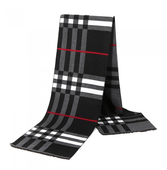 Кашемировый шарф стильный серый с черным 180*30см