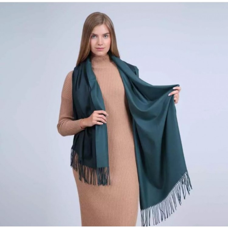 Жіночий шарф кашеміру двохсторонній смарагд та хвоя - 2