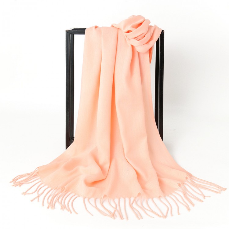 Жіночий шарф рожевий персик однотонний з кашеміру 180*70 см - 3