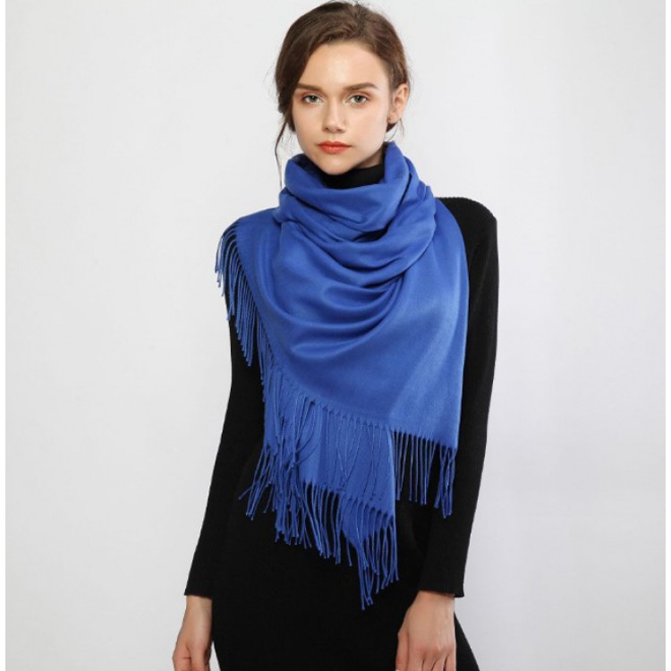 Жіночий шарф кашемировый синій однотонний 180*70 см