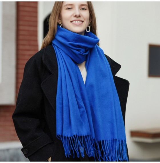 Жіночий шарф кашемировый синій стильний однотонний 180*70 см