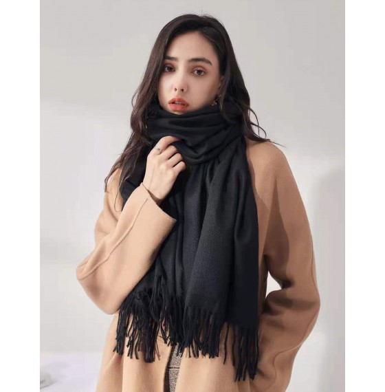 Жіночий шарф чорний кашемір однотонний 200*65 см