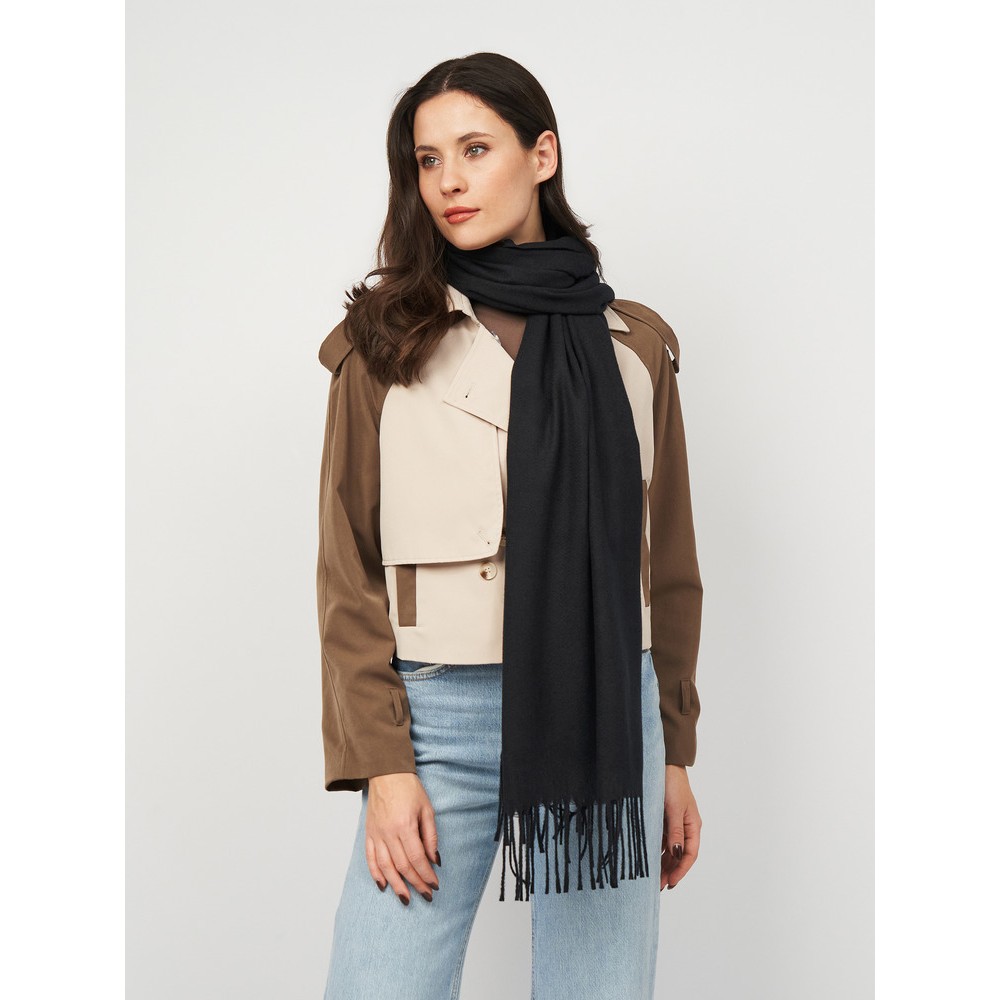 Шарф женский кашемировый черный однотонный 180x70 см - 2
