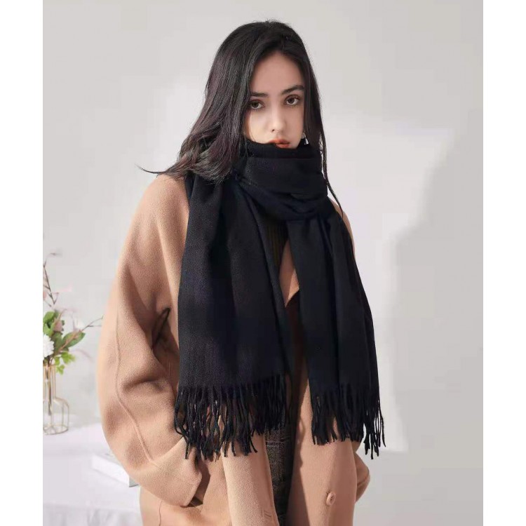 Жіночий шарф чорний кашемір однотонний 180*70 см - 3