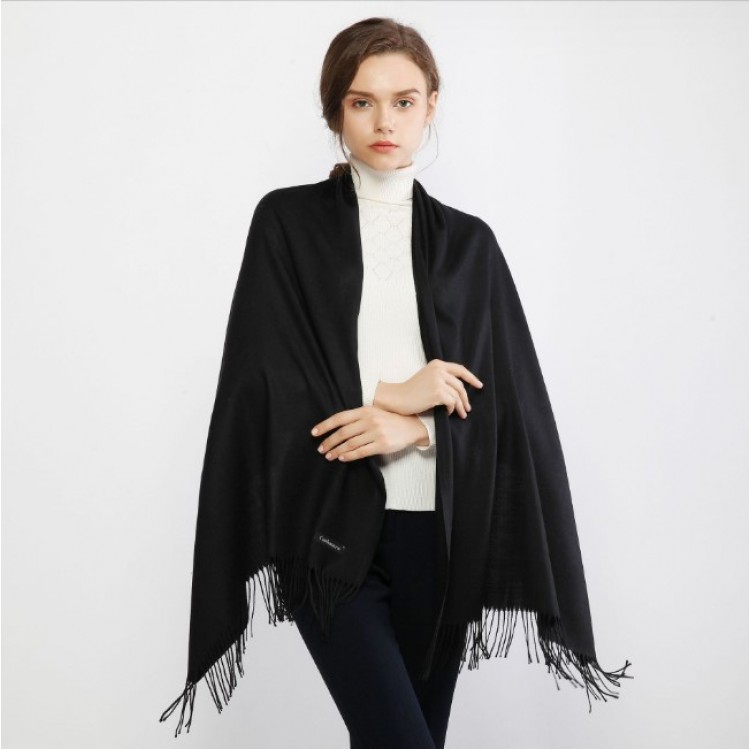 Жіночий шарф чорний кашемір однотонний 180*70 см