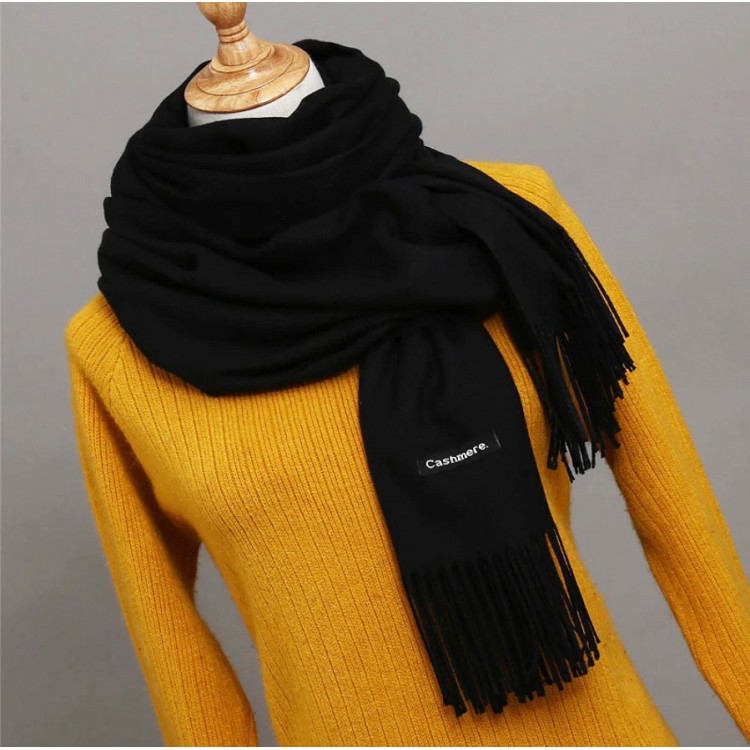 Жіночий шарф чорний кашемір однотонний 180*70 см - 4