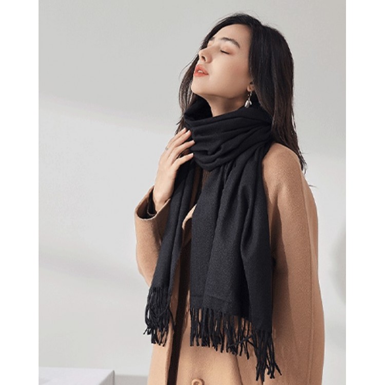 Жіночий шарф чорний кашемір однотонний 180*70 см - 5