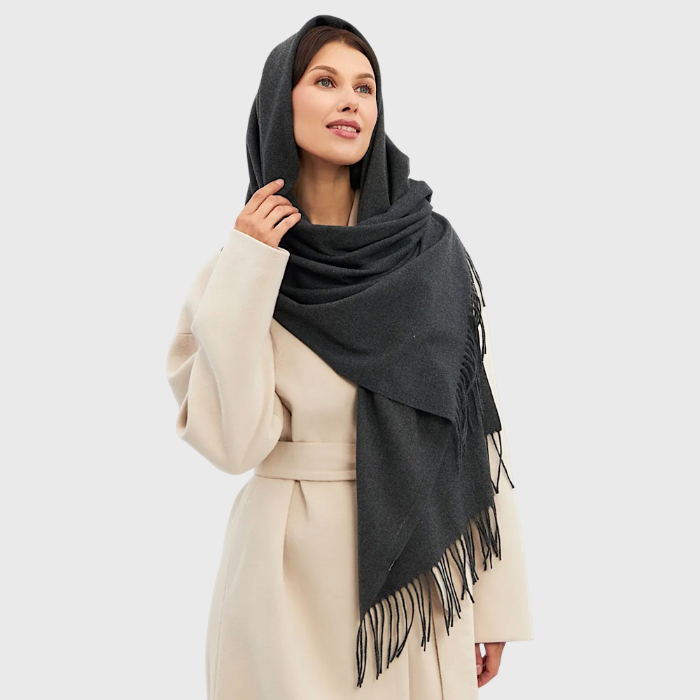 Жіночий шарф однотонний темно-сірий графіт кашеміровий 180*70 см - 3