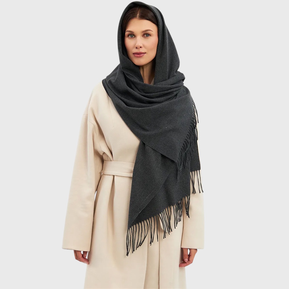 Жіночий шарф однотонний темно-сірий графіт кашеміровий 180*70 см