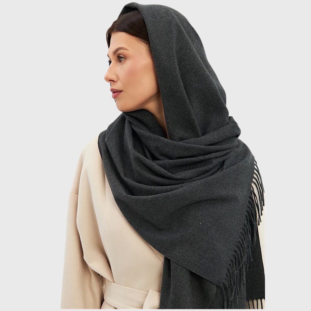 Жіночий шарф однотонний темно-сірий графіт кашеміровий 180*70 см - 4