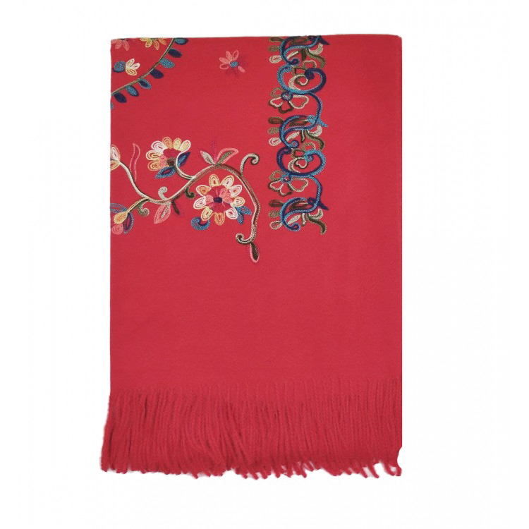 Палантин шарф червоний вовняний індійський вишуканий 195*70 см - 4