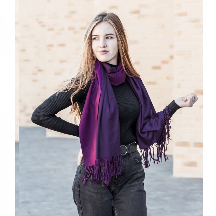 Жіночий шарф двохсторонній вовняний фіалковий 180*70 см - 4