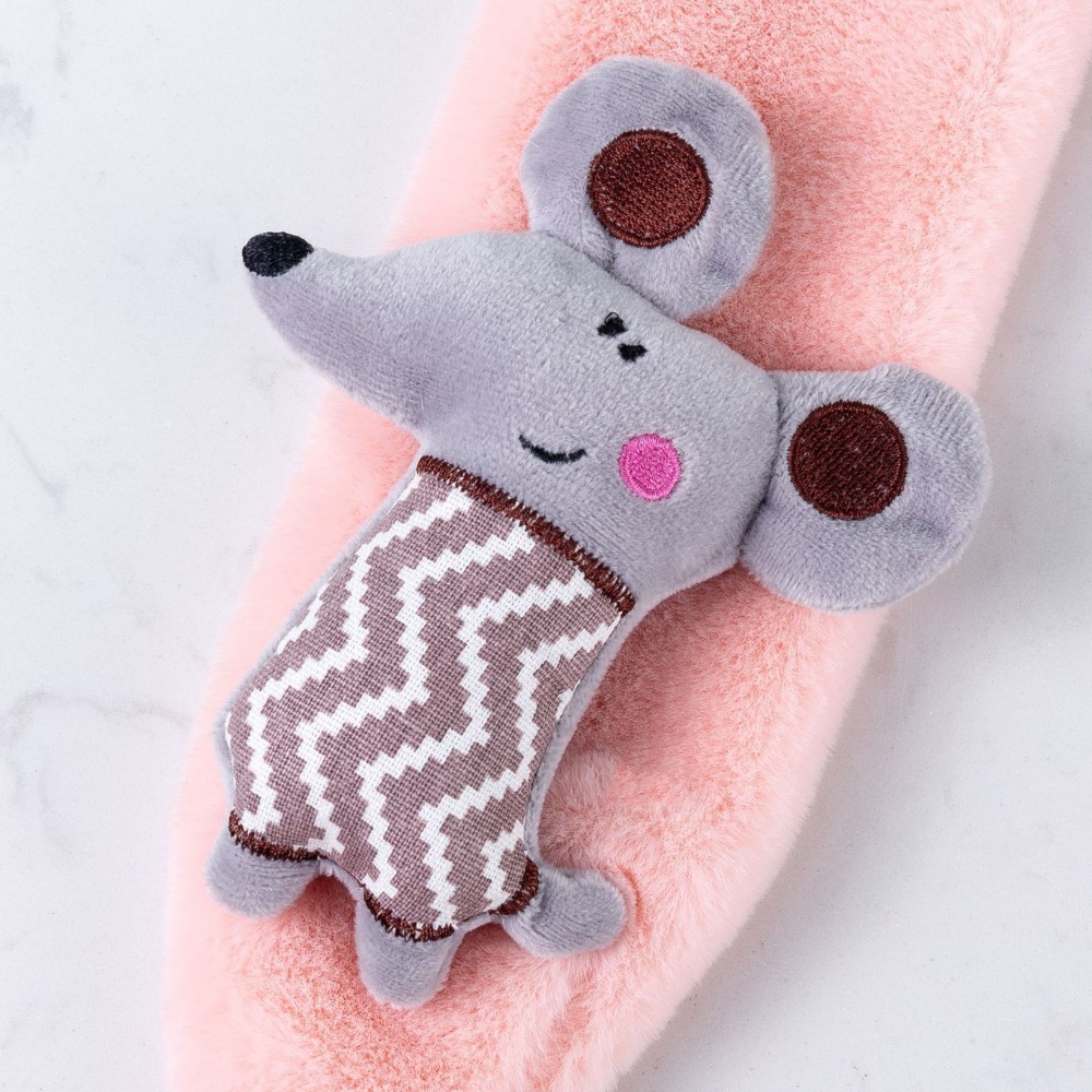 Меховой шарф пудровый детский с мышонком - 4