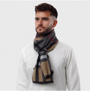 Кашемировый шарф двусторонний серый с бежевым в клетку Кашемировый шарф двусторонний серый с бежевым в клетку