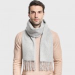  Шарф мужской шерстяной серый однотонный 180х33 см