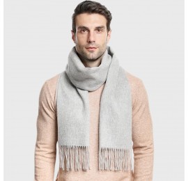  Шарф мужской шерстяной серый однотонный 180х33 см