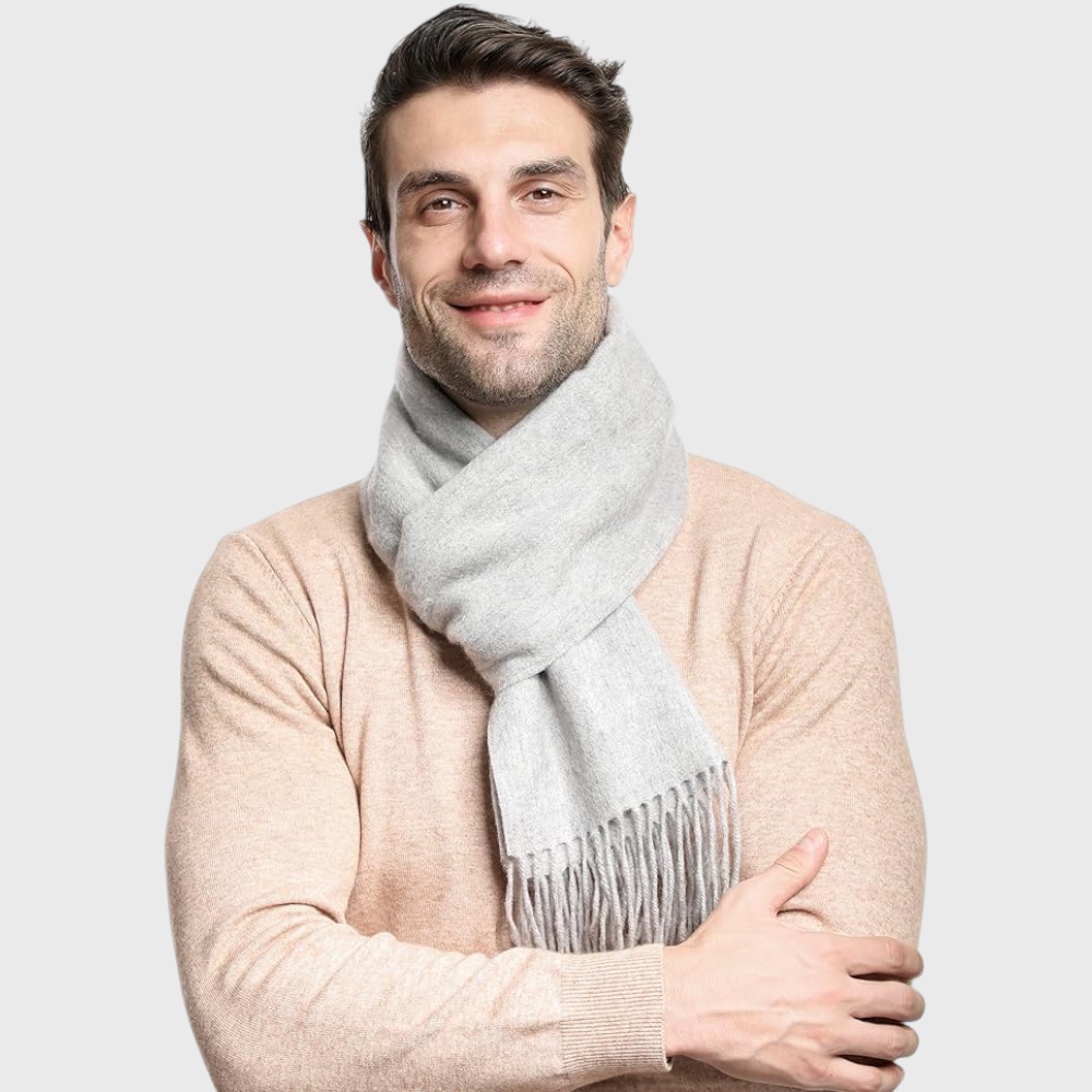  Шарф мужской шерстяной серый однотонный 180х33 см - 2