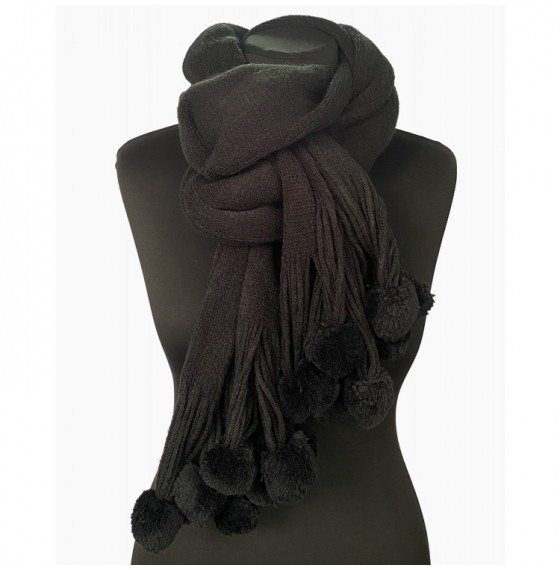 Женский вязаный шарф шерстяной с помпонами black