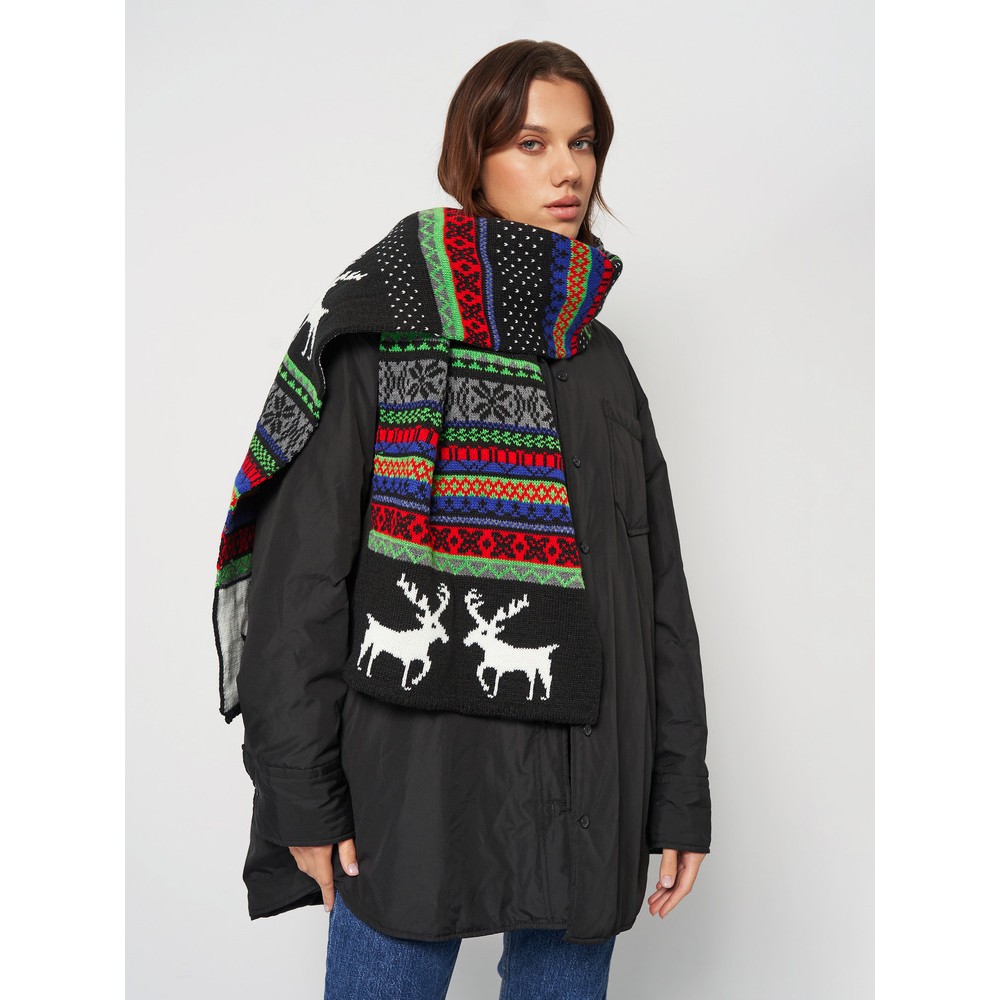 Вязаный шарф с оленями стильный 190*35 см - 5