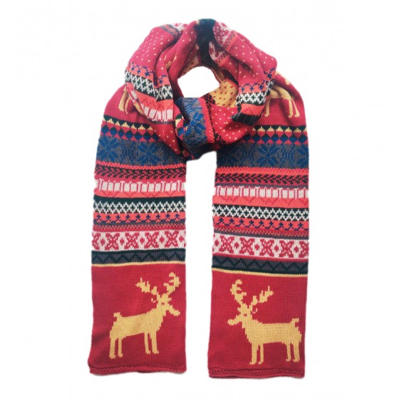 Вязаный шарф стильный с рождественскими оленями 190*35