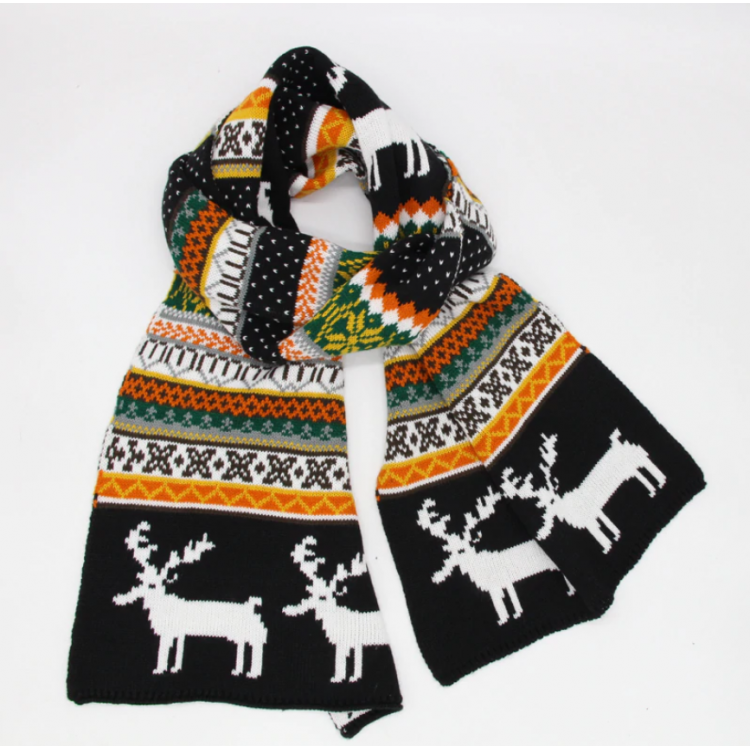 В'язаний шарф стильний зимовий з білими оленями