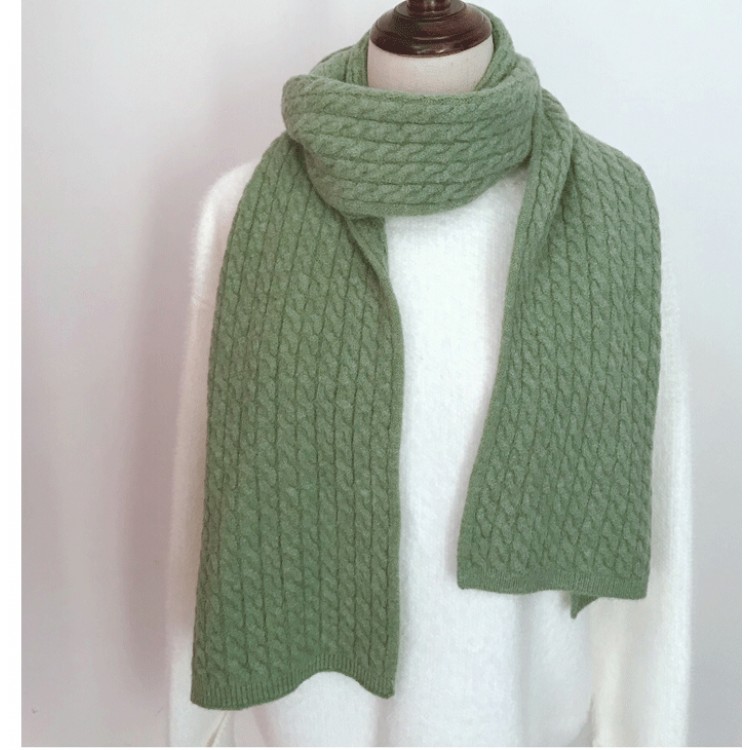 В'язаний шарф зимовий однотонний зелений теплий 150*20 см - 4