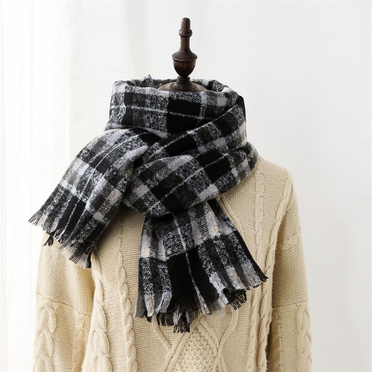 Зимовий шарф вовняний чорно-білий, 200*70 см - 7