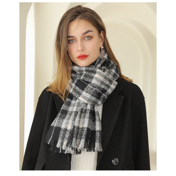 Зимовий шарф вовняний чорно-білий, 200*70 см
