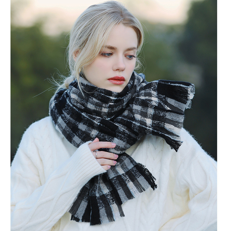 Зимовий шарф вовняний чорно-білий, 200*70 см - 5