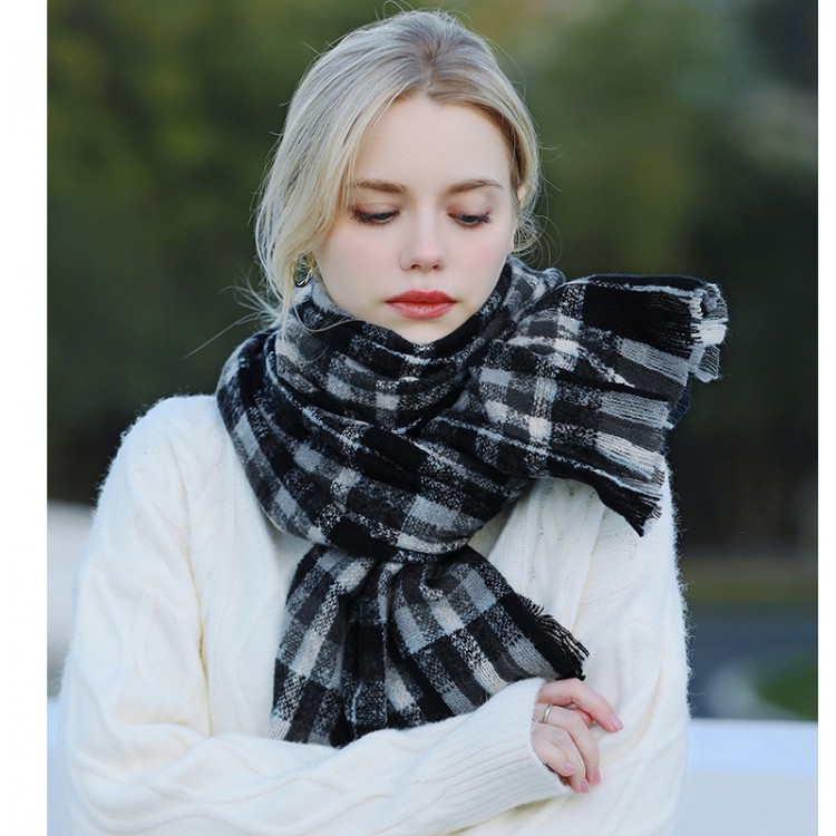Зимовий шарф вовняний чорно-білий, 200*70 см - 6