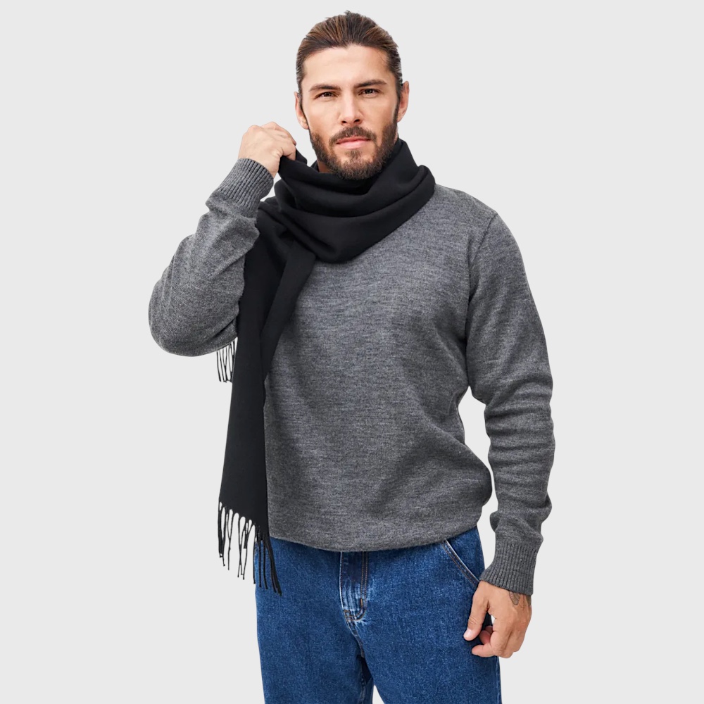 Мужской шарф черный шерстяной мягкий 180*33 см  - 5