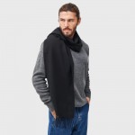 Мужской шарф черный шерстяной мягкий 180*33 см 