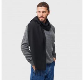 Мужской шарф черный шерстяной мягкий 180*33 см 