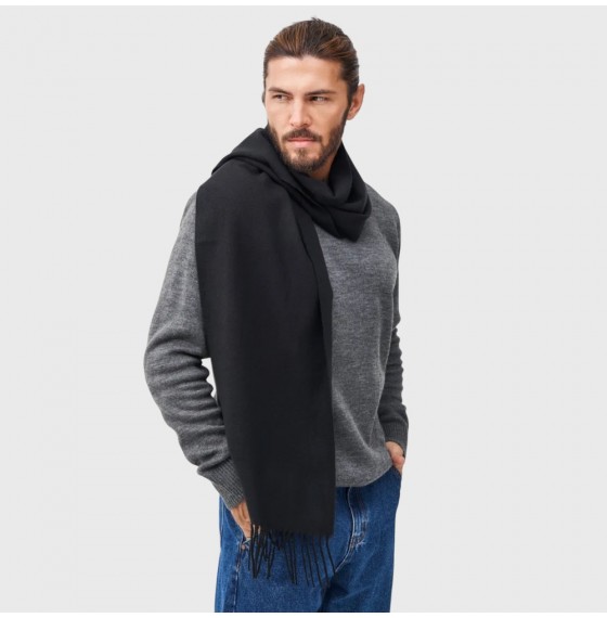Чоловічий шарф чорний з ніжної вовни 180*33см Чоловічий шарф чорний з ніжної вовни 180*33см