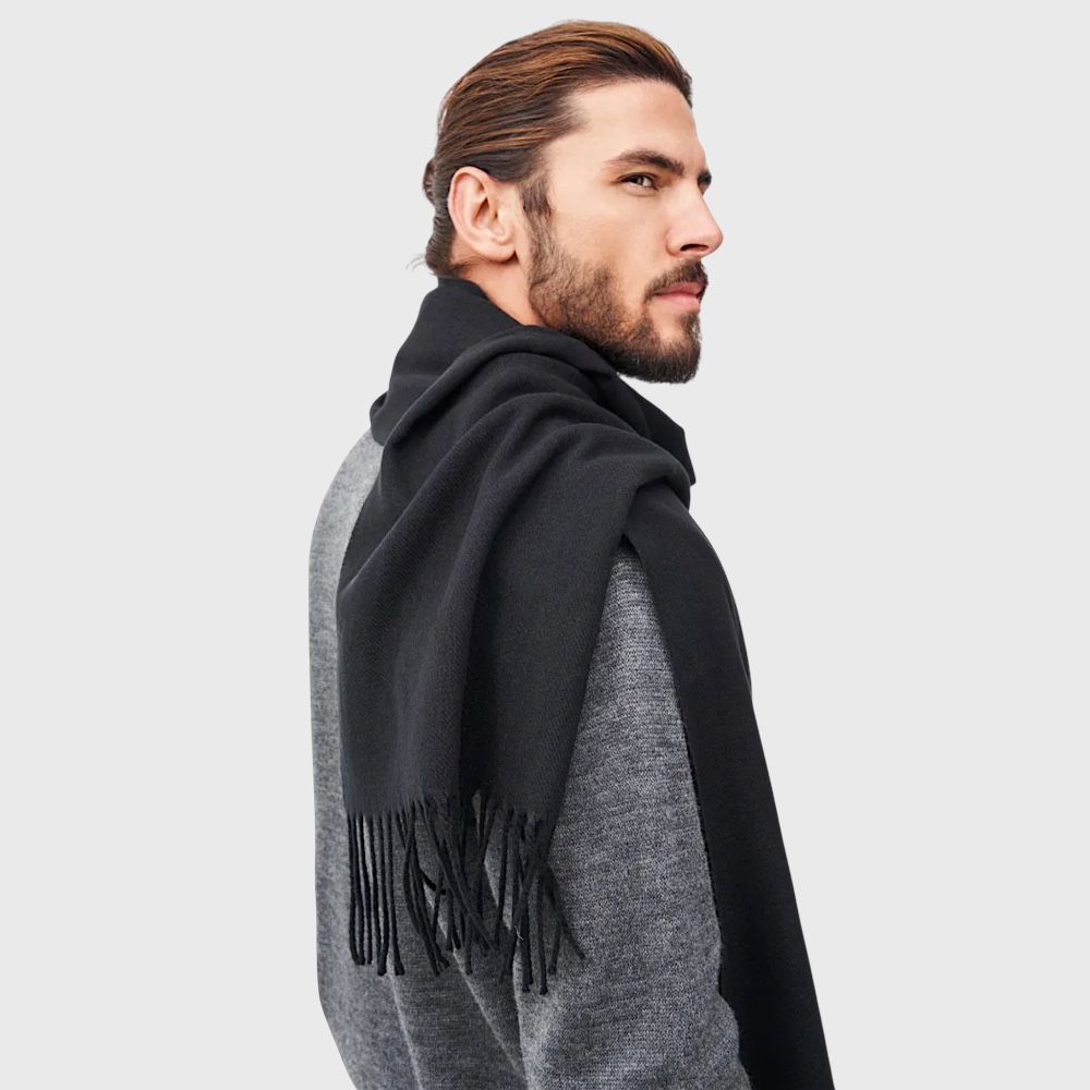 Мужской шарф черный шерстяной мягкий 180*33 см  - 8