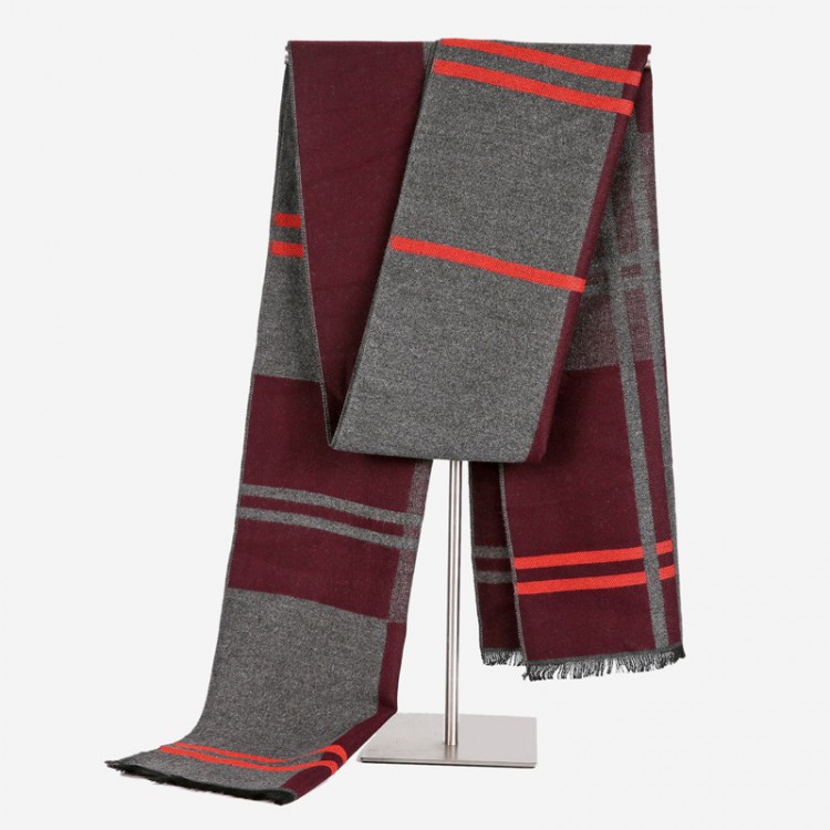  Кашеміровий шарф чоловічий бордово-сірий 180*30 см - 2