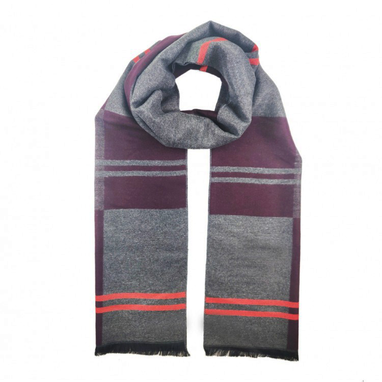  Кашеміровий шарф чоловічий бордово-сірий 180*30 см