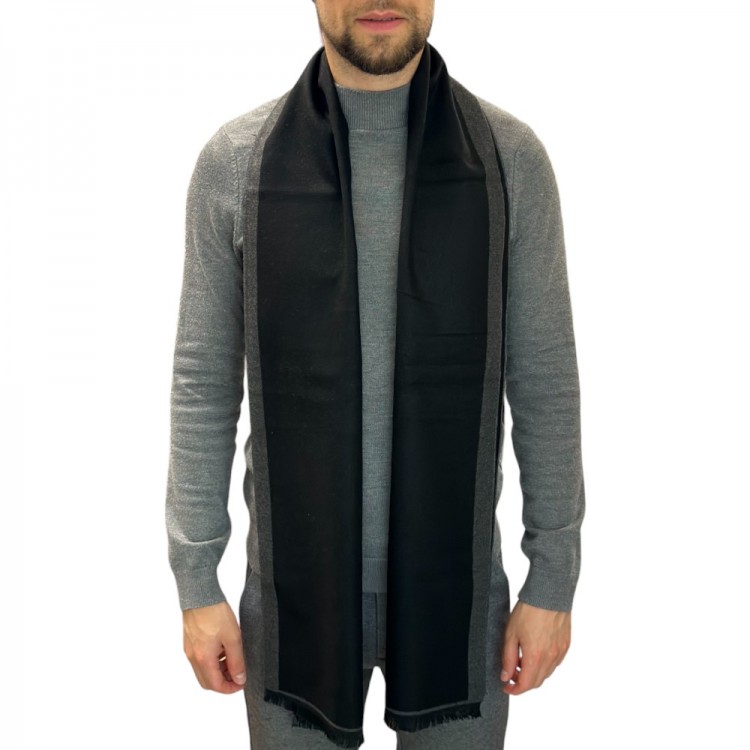 Кашемировый шарф мужской чёрный с серым двусторонний - 2