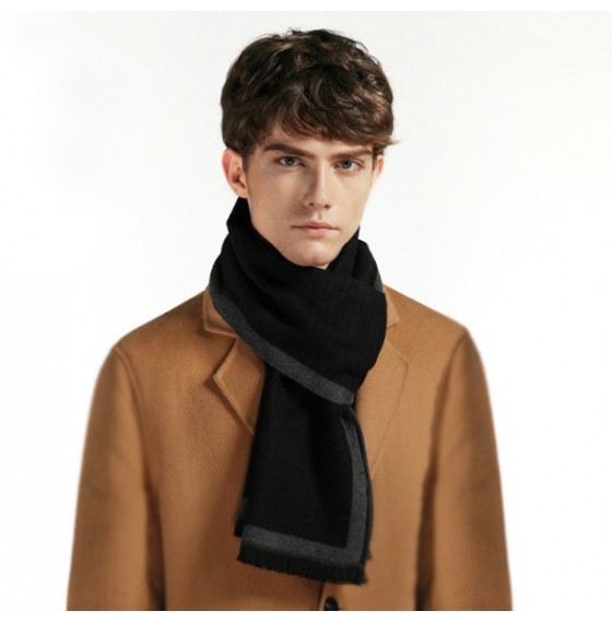 Кашемировый шарф мужской чёрный с серым двусторонний