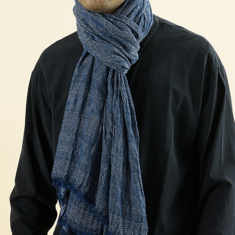 Чоловічий шарф жатий темно-синій,190*90 см - 4