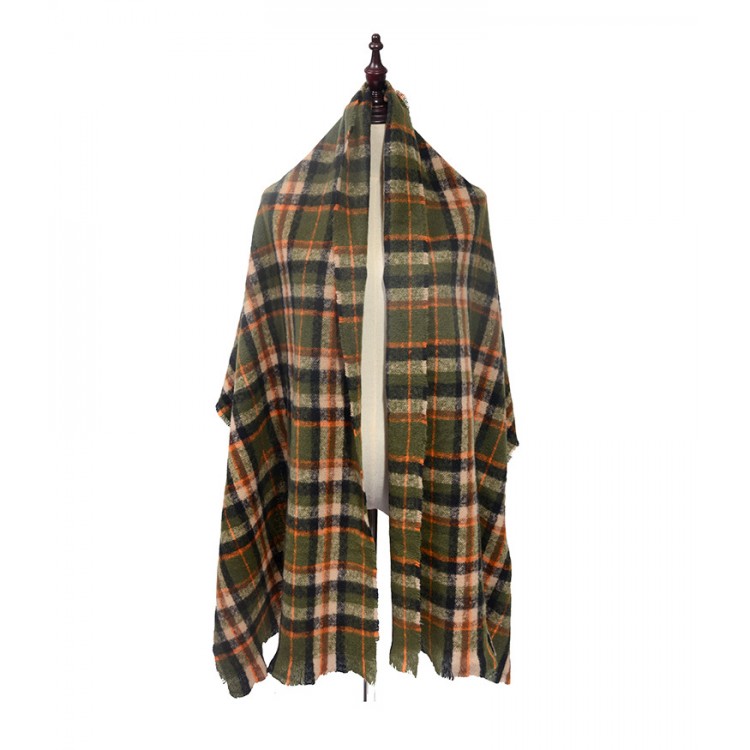 Жіночий шарф вовняний оливковий картатий, 200*70 см - 5