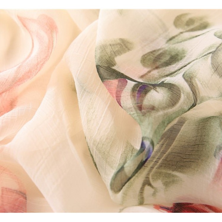 Жіночий шарф прозорий літній бежевий з трояндами  - 6