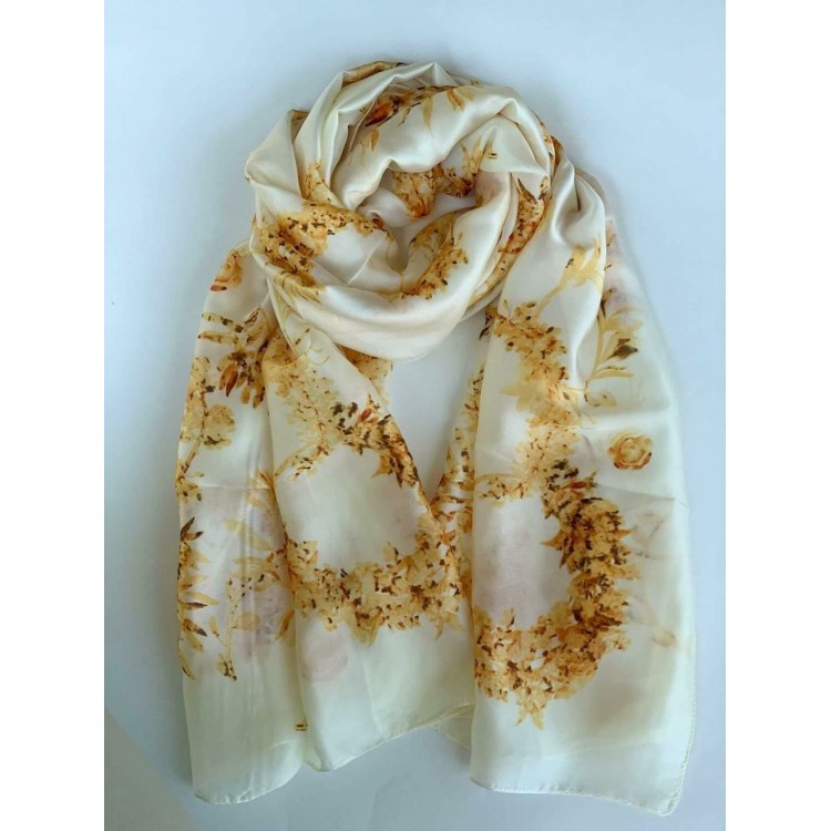 Шовковий шарф жіночий ванільний з лавровими вінками - 2